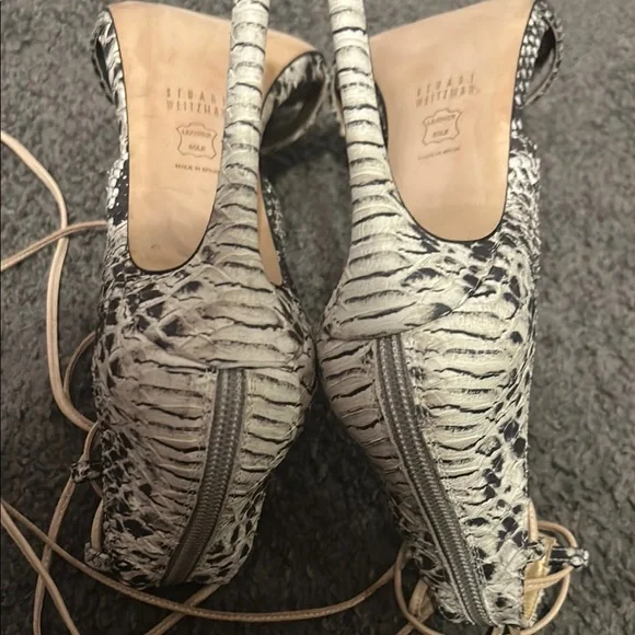 Stuart Weitzman Snakeskin Lace-Up Heels - Size 9 1/2 M - Picture 9 of 14